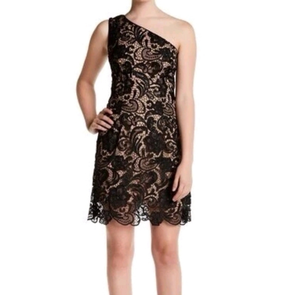 Dress the Population Idabella Black and Cream Lace Dress Size Small.  Display